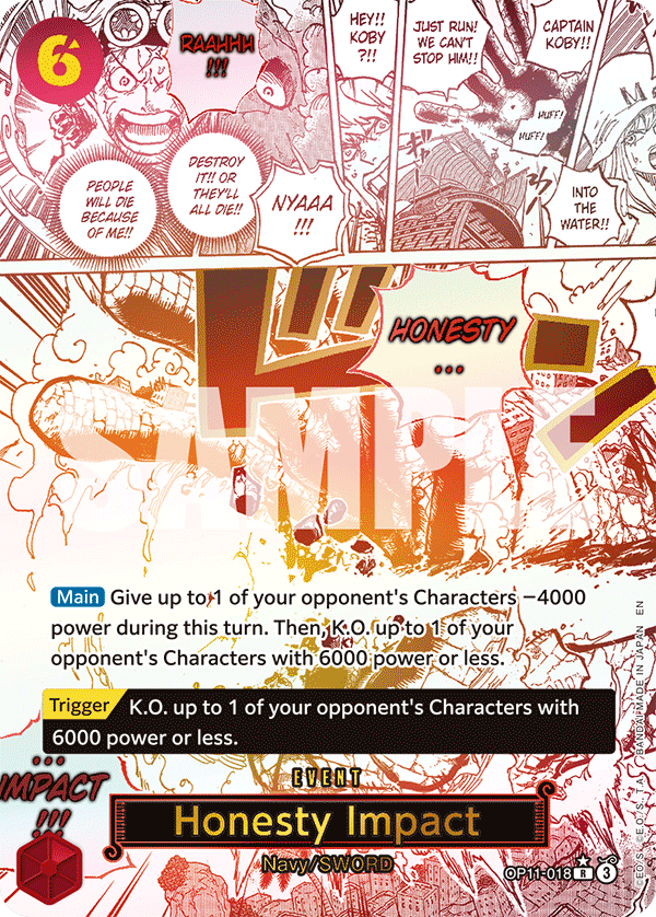Honesty Impact OP11-018, the Manga printing from OP-11 of the One Piece Card Game