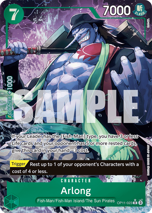Arlong OP11-023, the R printing from OP-11 of the One Piece Card Game
