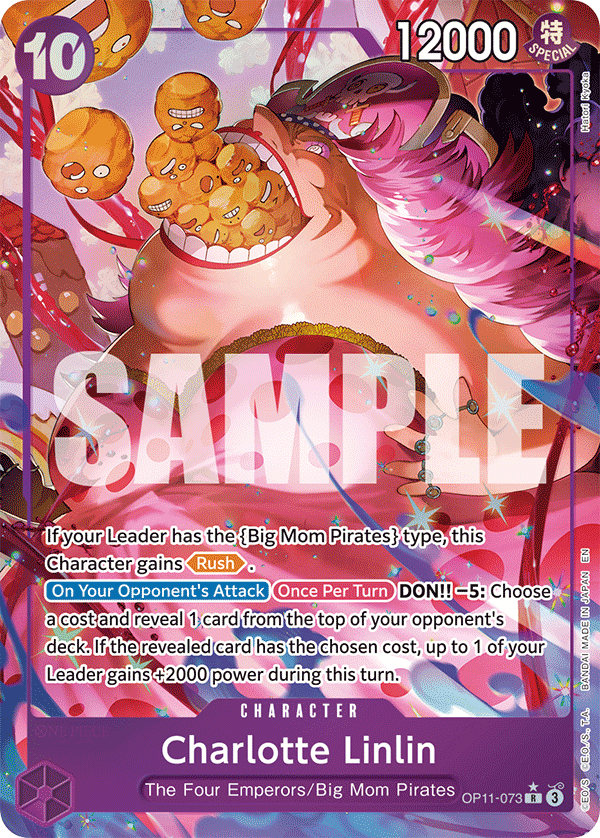 Charlotte Linlin OP11-073, the R printing from OP-11 of the One Piece Card Game