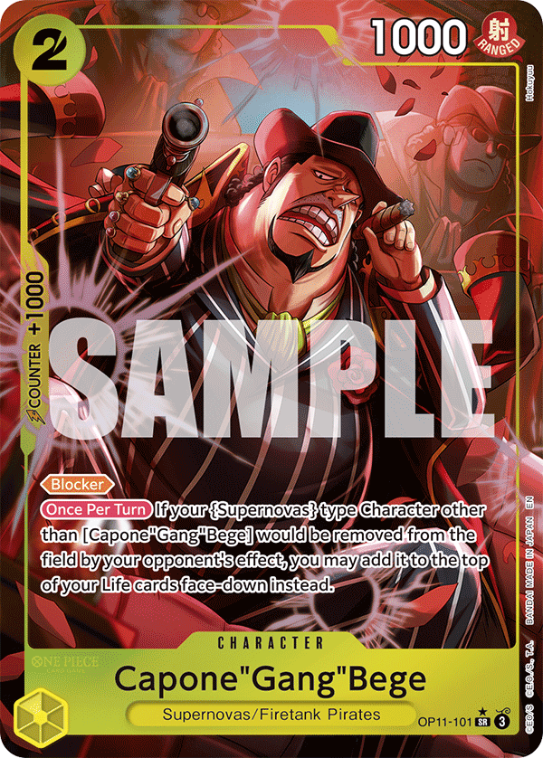 Capone"Gang"Bege OP11-101, the SR printing from OP-11 of the One Piece Card Game