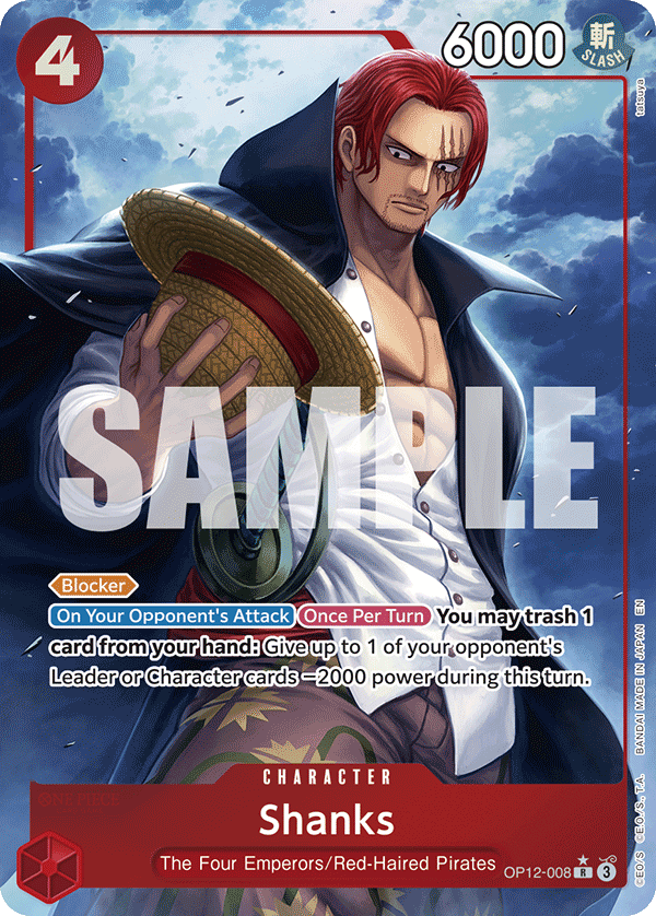Shanks OP12-008, the R printing from OP-12 of the One Piece Card Game