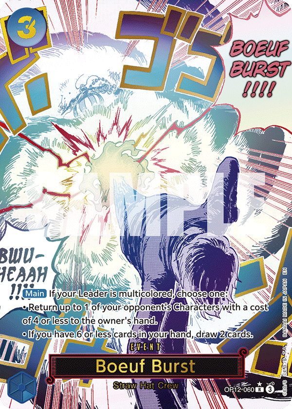 Boeuf Burst OP12-060, the R printing from OP-12 of the One Piece Card Game