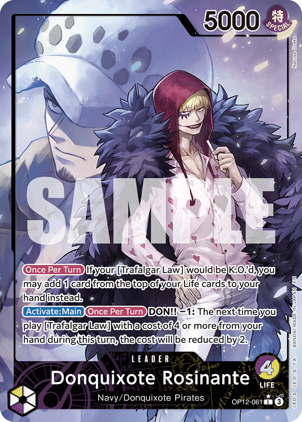 Donquixote Rosinante OP12-061, the L printing from OP-12 of the One Piece Card Game