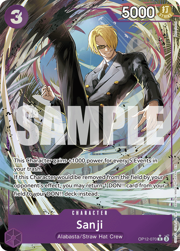 Sanji OP12-070, the R printing from OP-12 of the One Piece Card Game