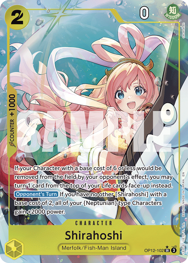 Shirahoshi OP12-102, the SR printing from OP-12 of the One Piece Card Game