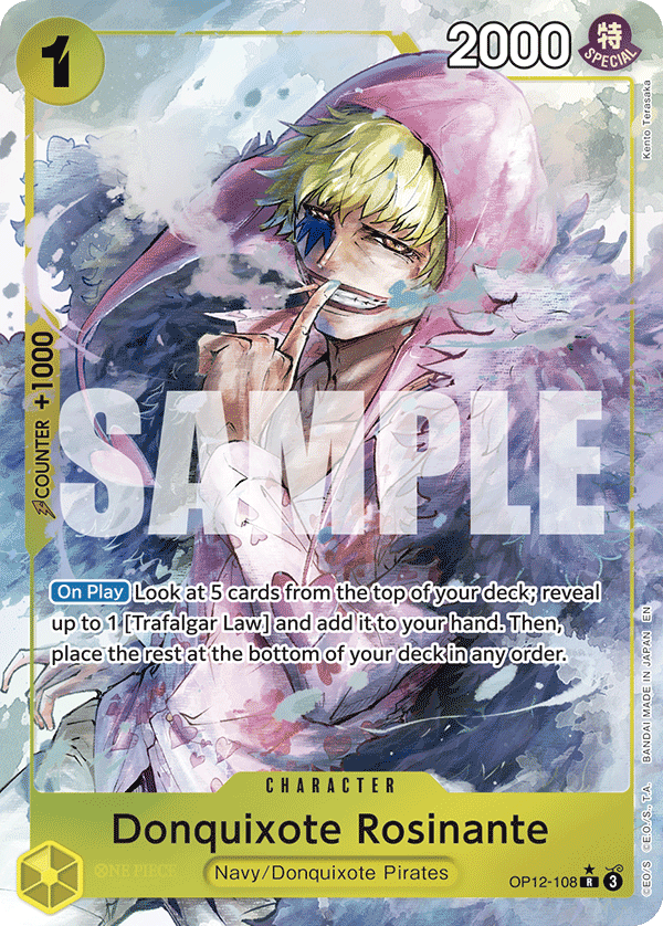 Donquixote Rosinante OP12-108, the R printing from OP-12 of the One Piece Card Game