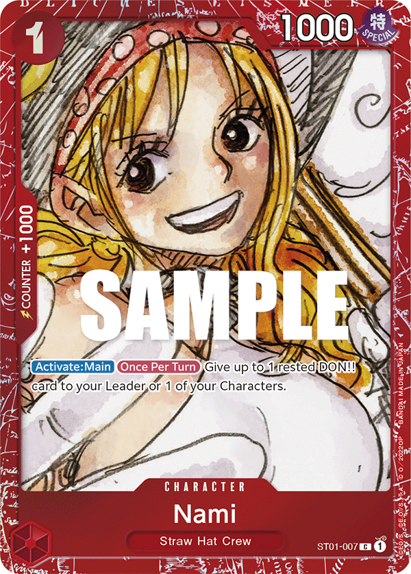 Nami ST01-007, the C printing from ST-01 of the One Piece Card Game