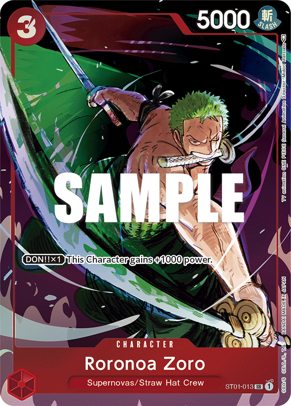 Roronoa Zoro ST01-013, the SR printing from ST-01 of the One Piece Card Game