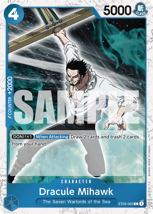 Dracule Mihawk ST03-005, the C printing from ST-03 of the One Piece Card Game