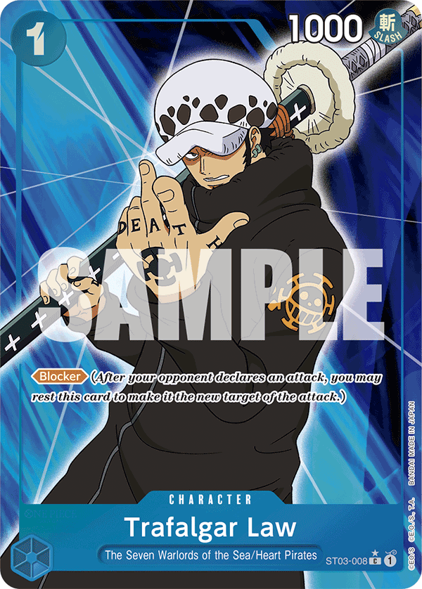 Trafalgar Law ST03-008, the C printing from ST-03 of the One Piece Card Game