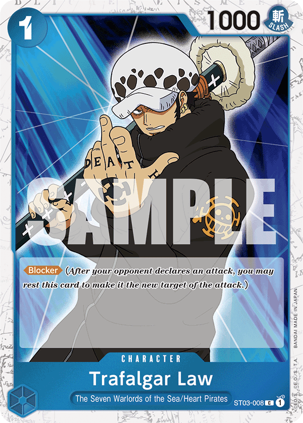 Trafalgar Law ST03-008, the C printing from ST-03 of the One Piece Card Game