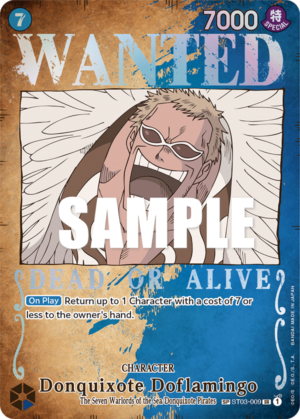 Donquixote Doflamingo ST03-009, the SP printing from ST-03 of the One Piece Card Game