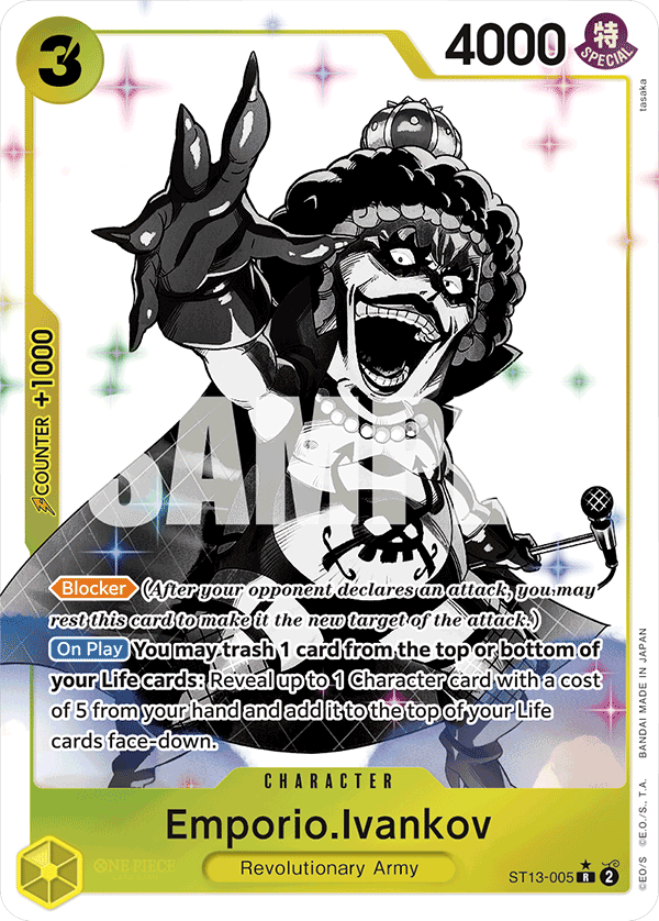 Emporio.Ivankov ST13-005, the R printing from ST-13 of the One Piece Card Game