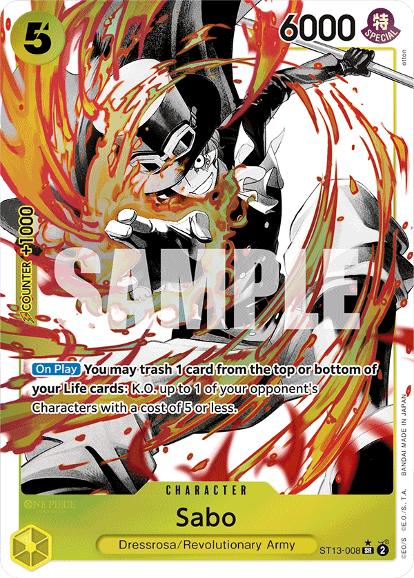 Sabo ST13-008, the SR printing from ST-13 of the One Piece Card Game