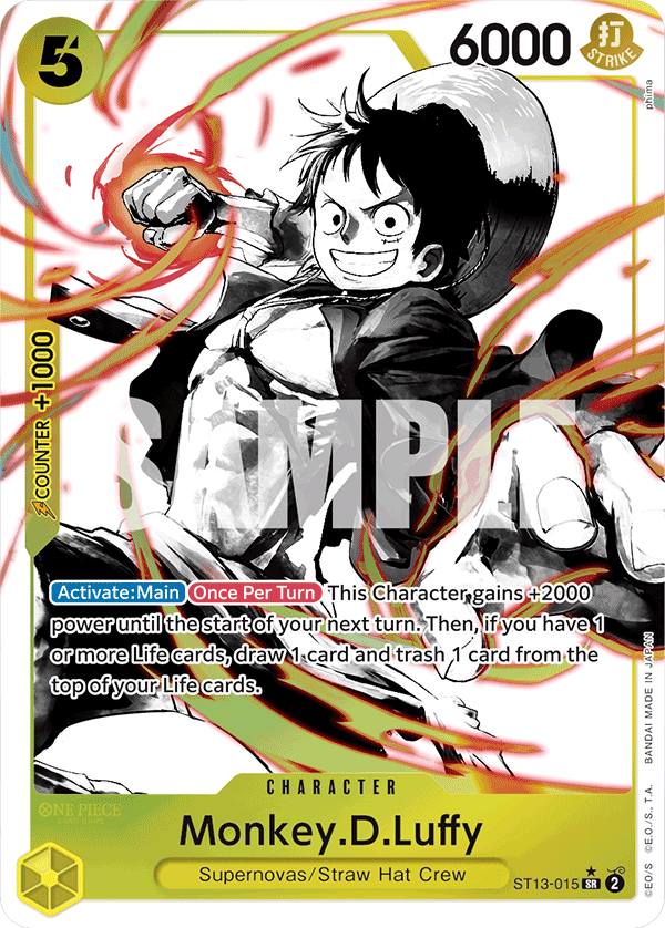 Monkey D. Luffy ST13-015, the SR printing from ST-13 of the One Piece Card Game