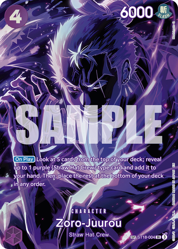Zoro-Juurou ST18-004, the SP printing from ST-18 of the One Piece Card Game